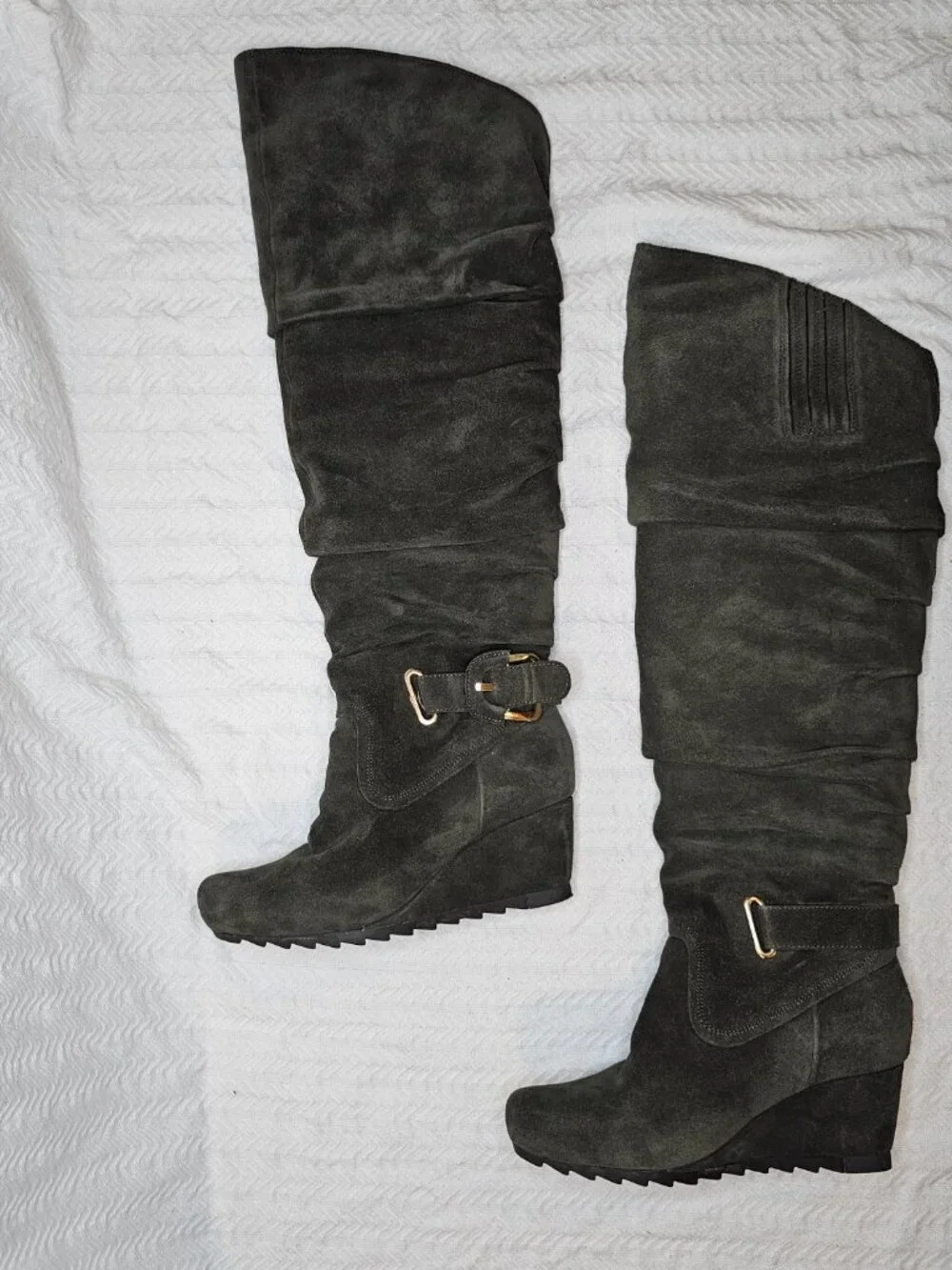 Earthies Raphaelle 2.75” Wedge Heel Slouchy Over The Knee Suede Boots 8.5B Pine